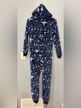 Navy and Light Blue Gamer Footless Pajama Onesie w/ Hood